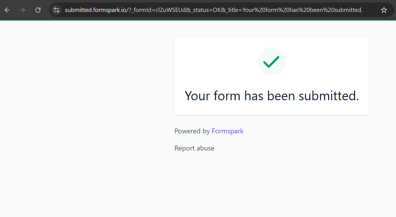 Figure 10. Exfiltration endpoint backed by Formspark, demonstrating attacker reliance on third-party serverless form backends to decouple data collection from phishing infrastructure