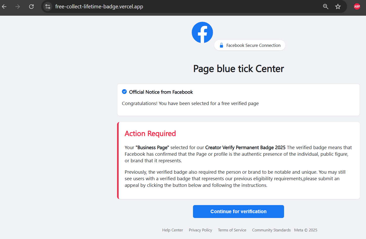 Second-stage phishing page impersonating the 
