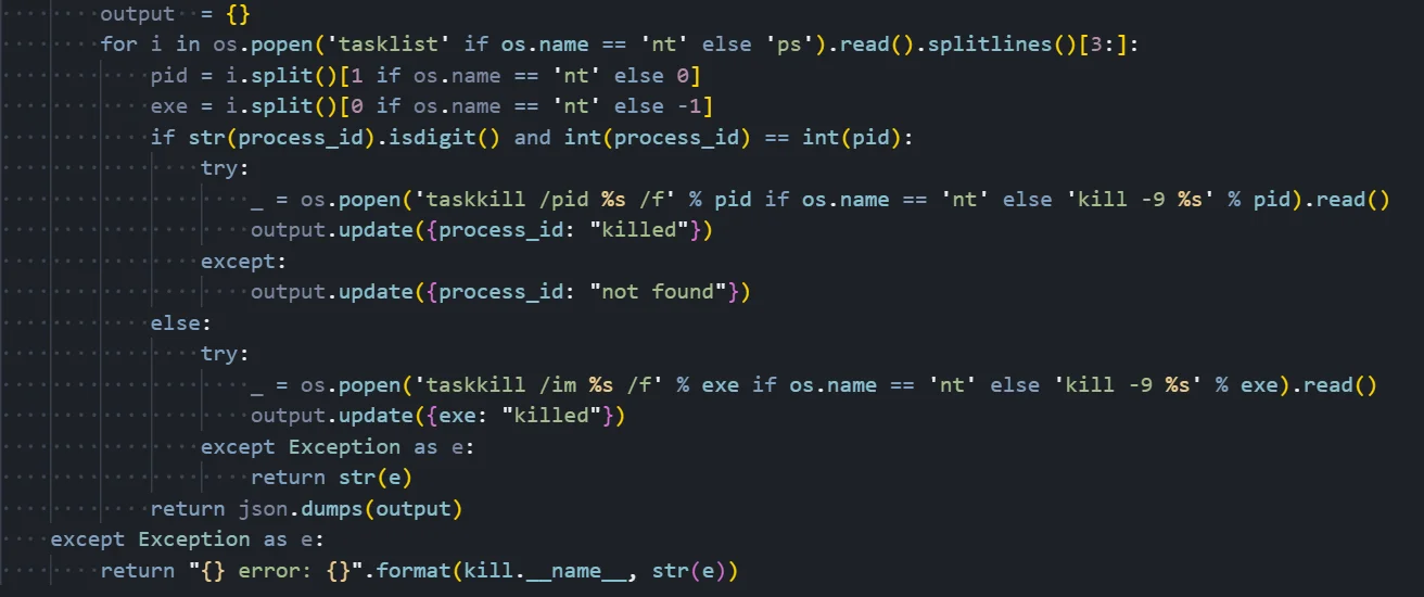 Figure 07: Process module implementing process termination by PID or name