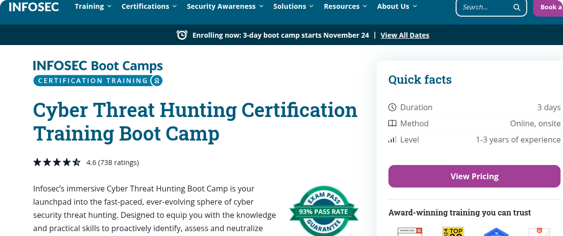 Infosec Institute Cyber Threat Hunting Certification Training Boot Camp