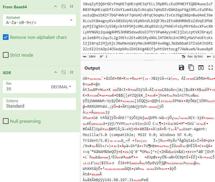 Figure 15: Decrypting the ShellCode loader of the Cobalt Strike payload using CyberChef