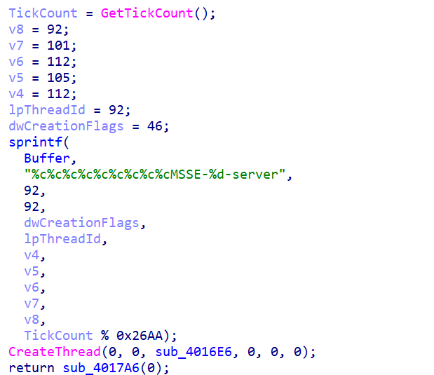 Figure 9: Hidden Windows named pipe created by payload associated with Cobalt Strike
