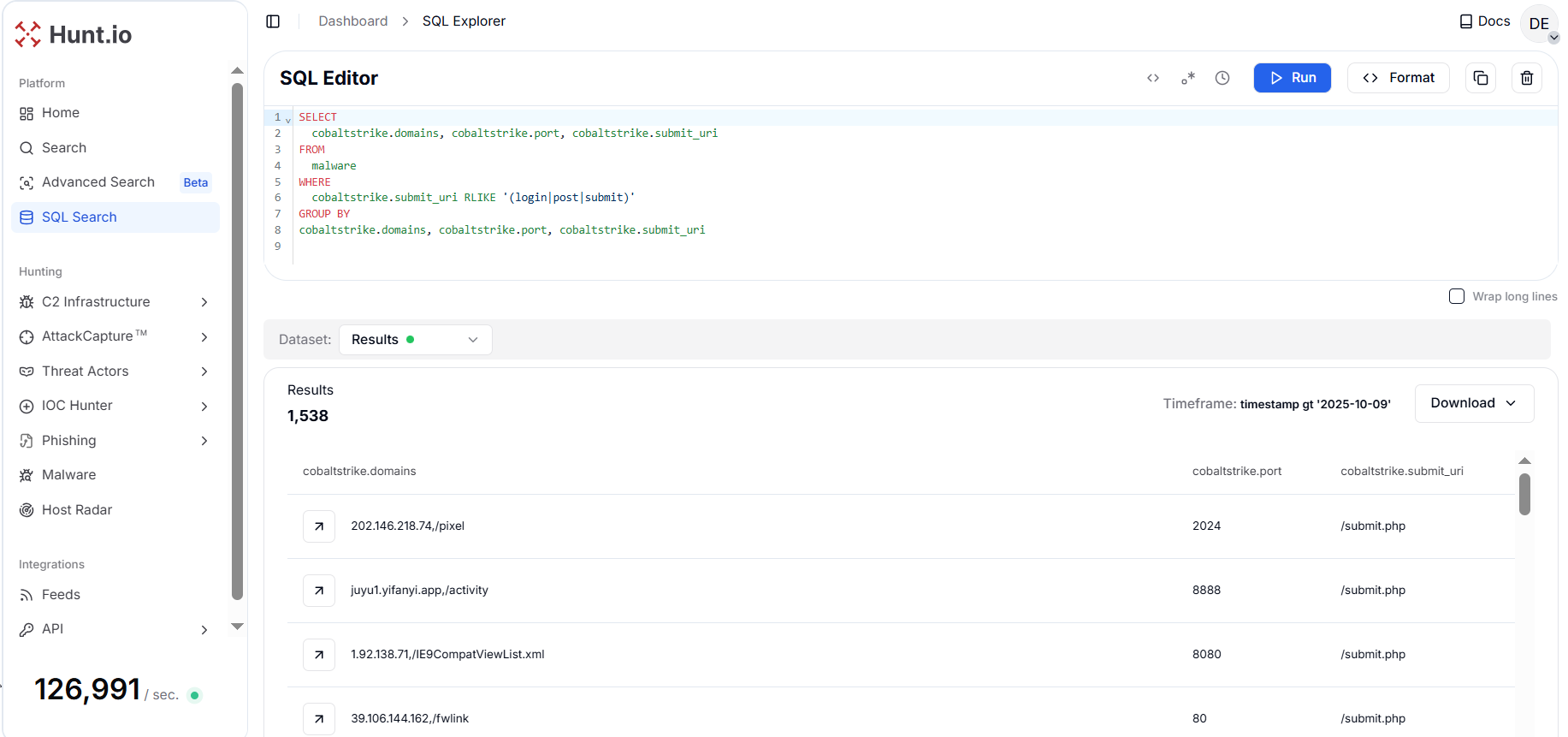 Figure 11. Search for action-verb URIs with high-yield heuristics to find beacons hiding as web app form endpoints