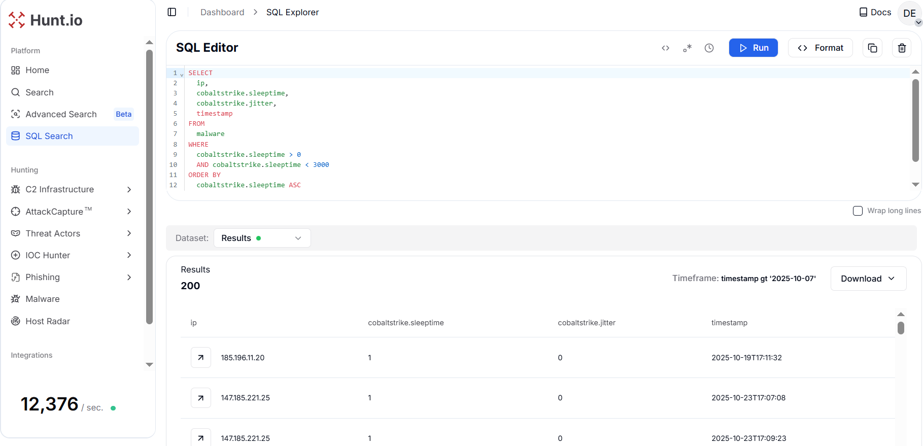 Figure 16. Very low sleep time beacons likely test or live operator sessions and are high-value for capture