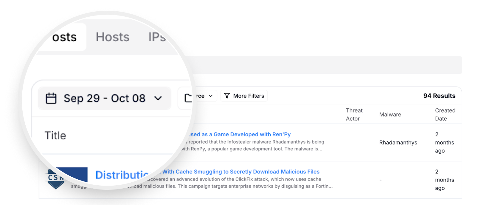 IOC Hunter supports custom date-range filtering