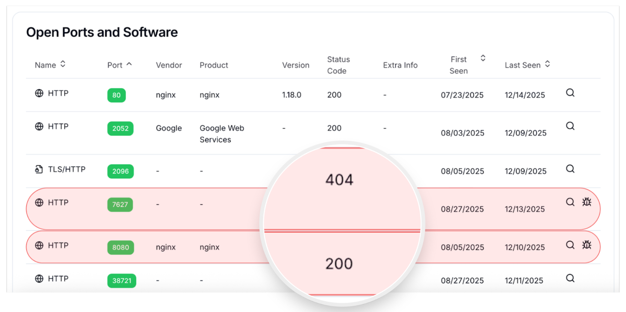 Open ports on IPs now display HTTP and HTTPS status codes