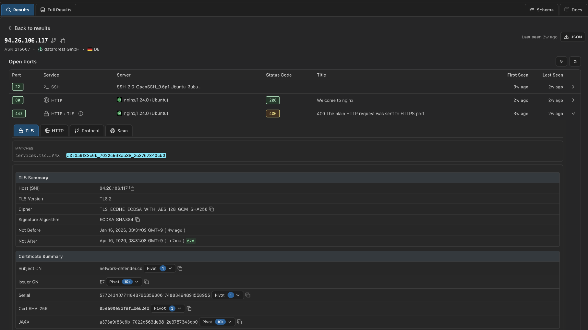 Figure 6: Hunt Advanced Search (coming soon) certificate results