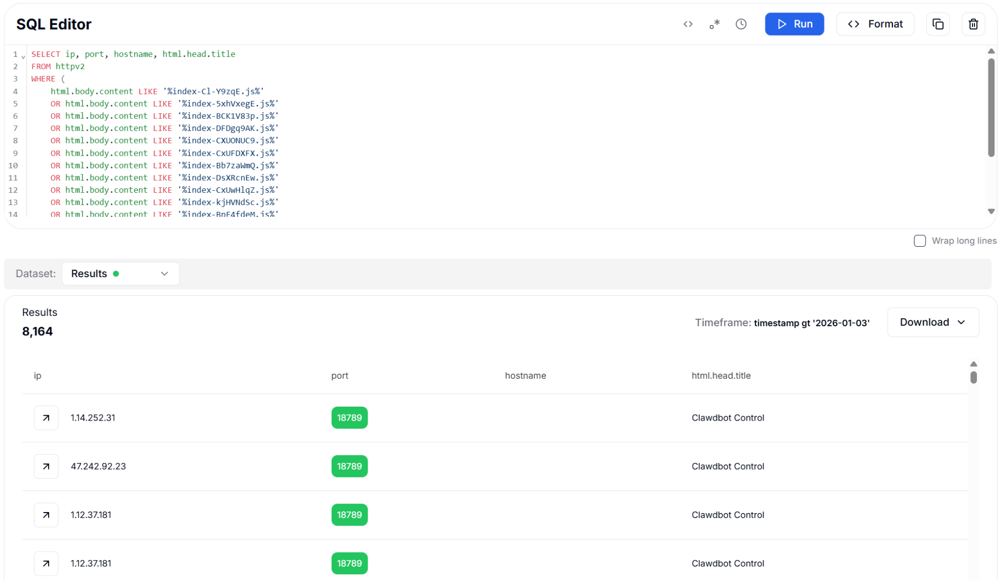 Figure 16: JavaScript Asset Fingerprints - 8,164 Results