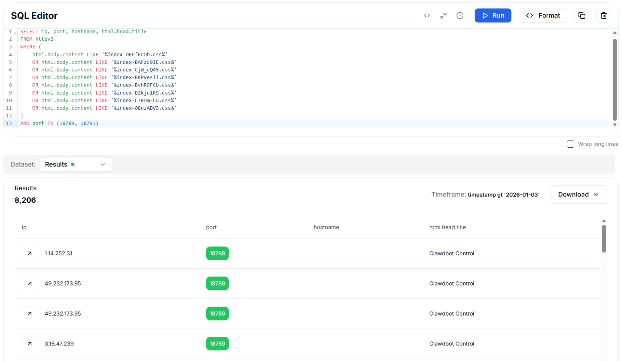 Figure 17: CSS Asset Fingerprints with Port Filter - 8,206 Results