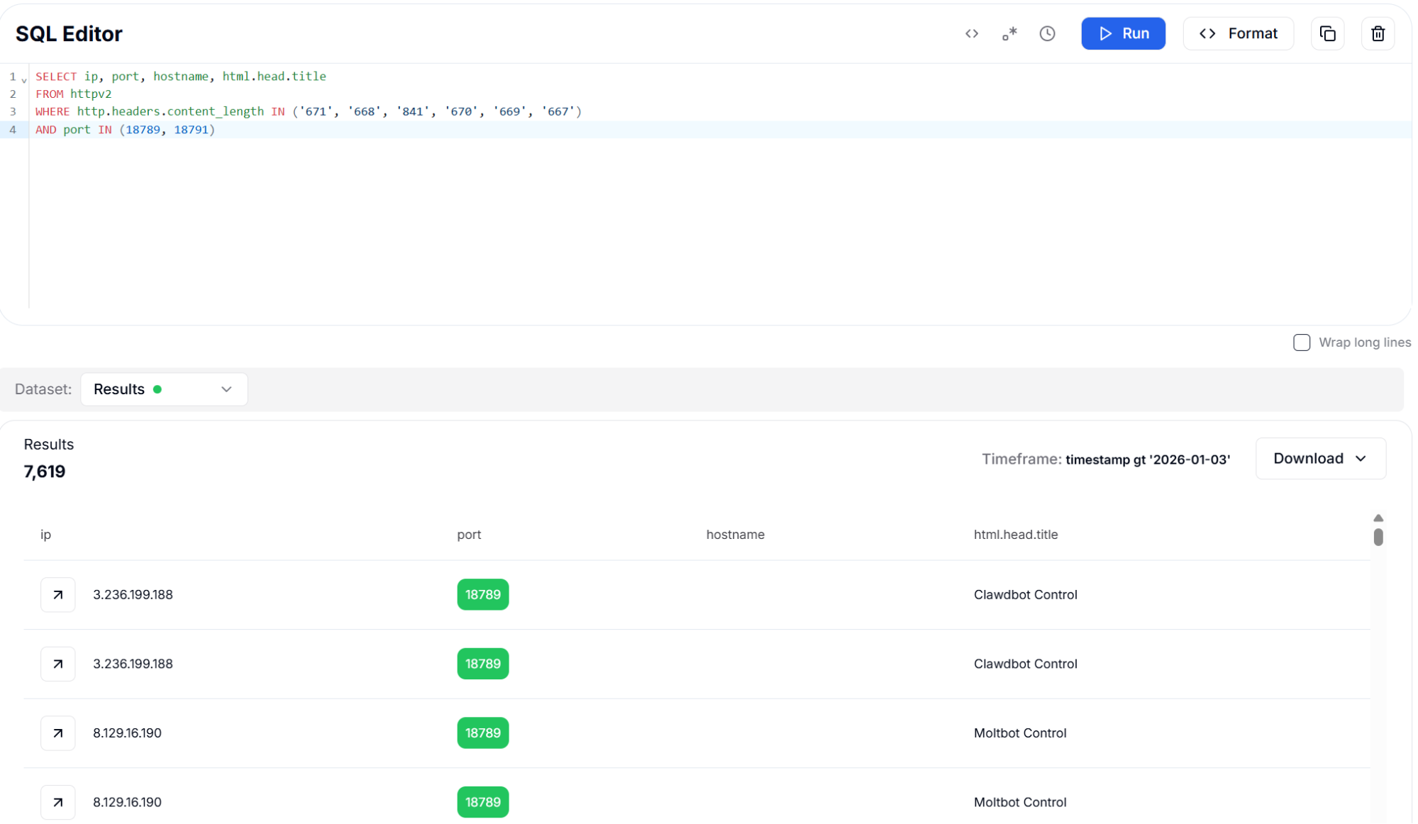 Figure 19: Content-Length Header with Port Filter - 7,619 Results