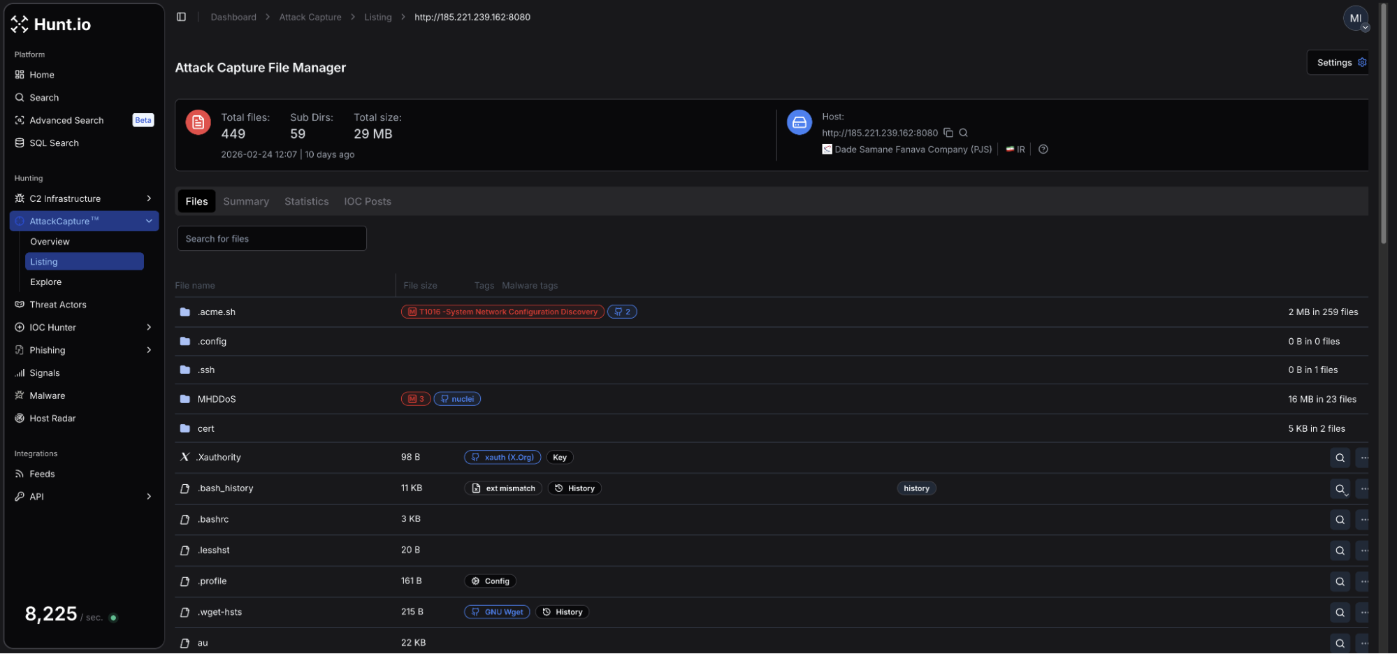 Figure 1: Open directory file manager in AttackCapture