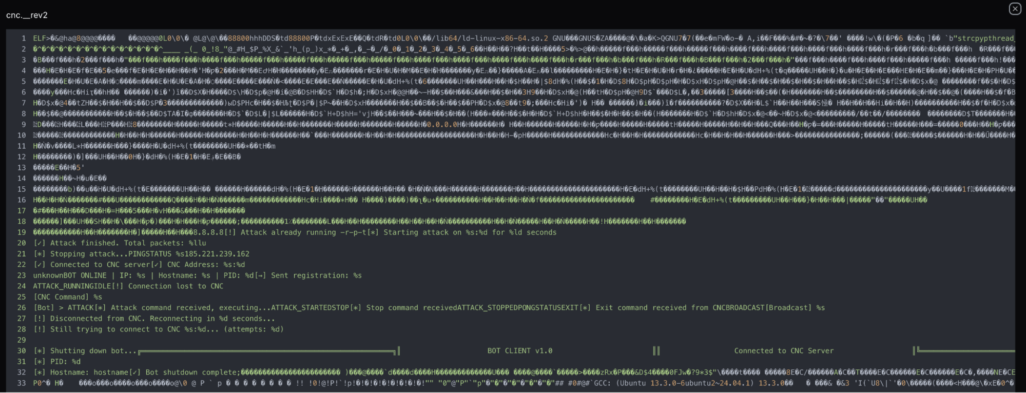 Figure 13: Snippet of the readable strings in cnc.c