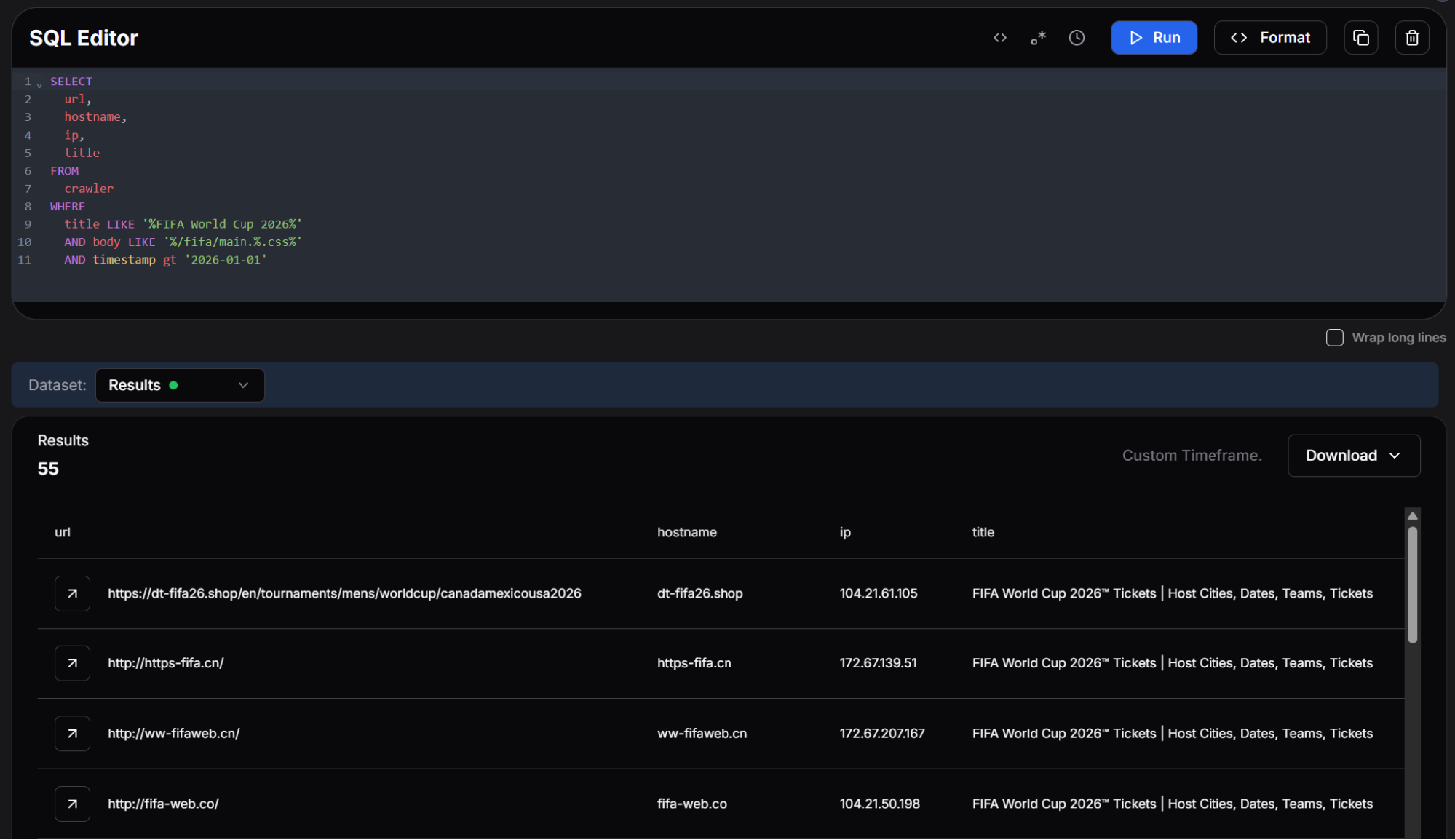 Re-hosted build rule returning 55 domains