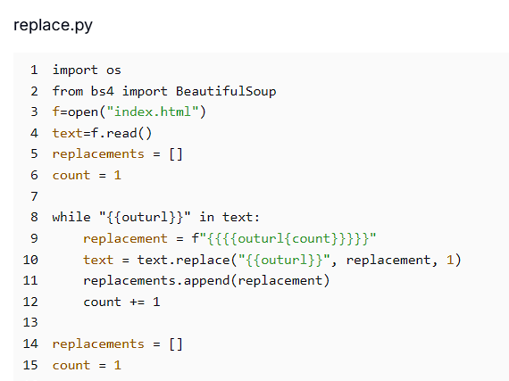 Figure 0.5: AttackCapture™ code inspector showing replace.py script, which is used to generate URLs with different keywords