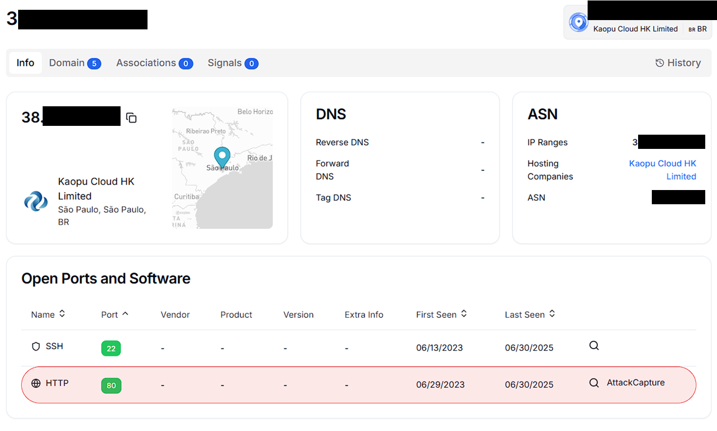 Figure 01. 3x.xx.xx.xx:xx IP Infrastructure information on the Hunt.io platform