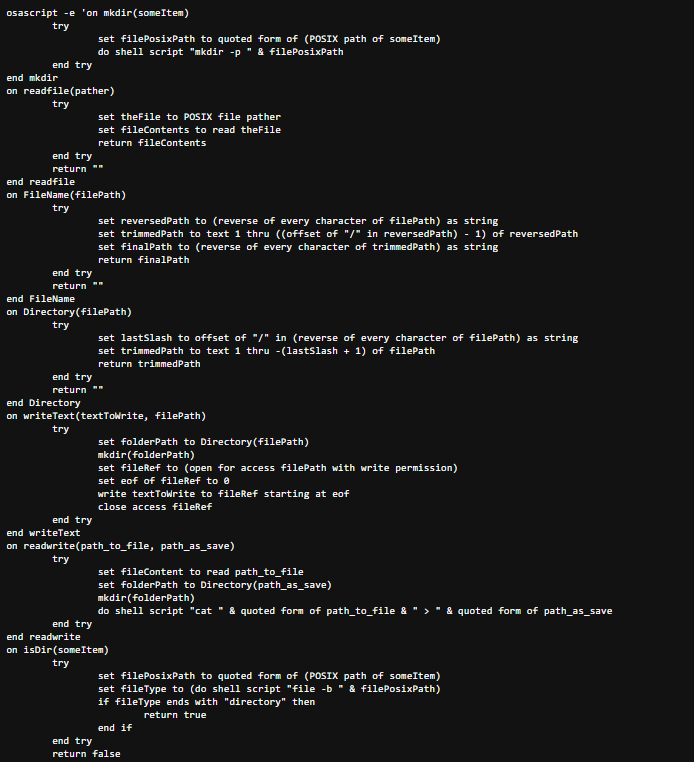 Figure 7: AppleScript found in the response of the control panel