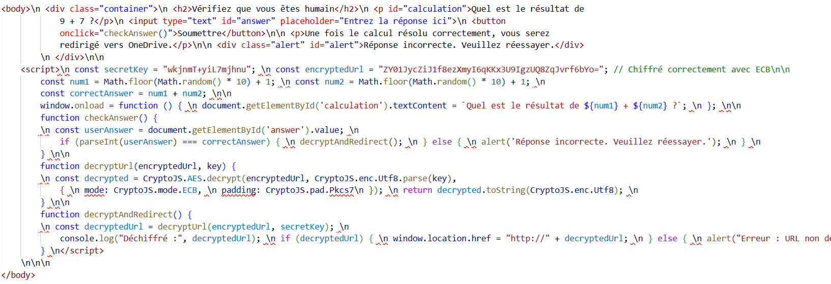 Figure 18. Firebase webpage https://cloud-233f9.firebaseapp[.]com showing key and encrypted URL with CAPTCHA Implementation using HuntSQL™ crawler database