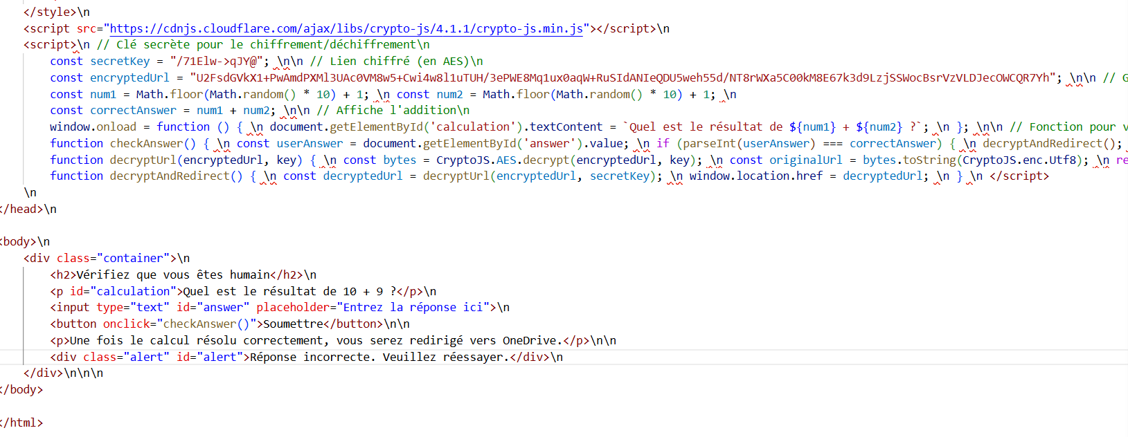Figure 4. Firebase webpage HTML body showing key and encrypted URL with CAPTCHA Implementation using HuntSQL™ crawler database