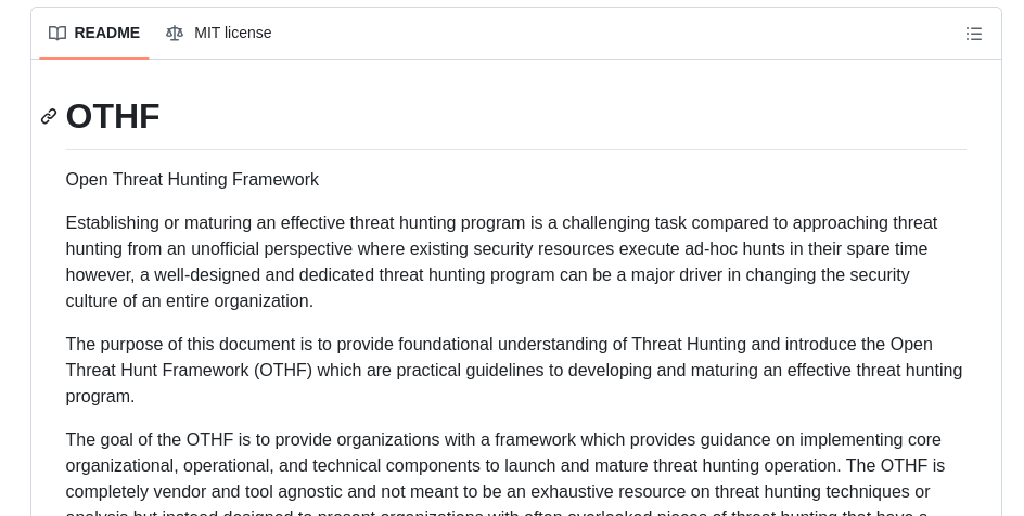 Open Threat Hunting Framework (OTHF)