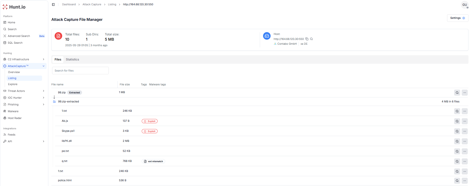 Figure 10. Open directory 164.68.120.30:550 hosting 99.zip with a multi-layered malware toolkit and decoy artifacts