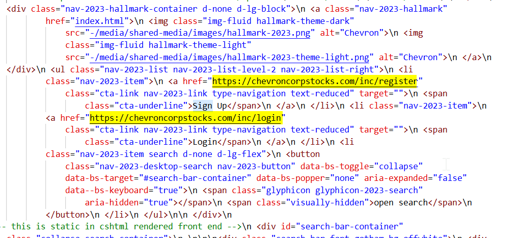 Figure 18.1 HTML code of cclresources[.]com and chevroncorpstocks[.]com reveals embedded 