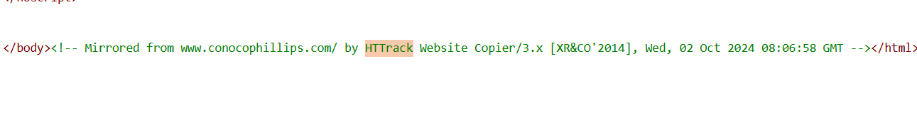 Figure 32. Code analysis showing conocophils[.]com copied from the legitimate www.conocophillips[.]com website