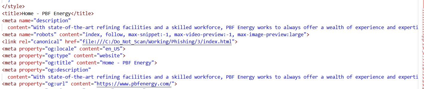 Figure 41. Analysis of the fake website indicates the attacker was operating in a Windows environment, likely testing the site before deployment