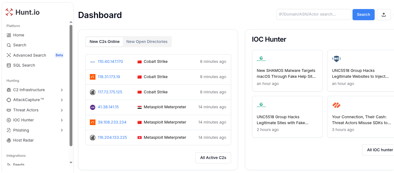 Hunt.io Dashboard